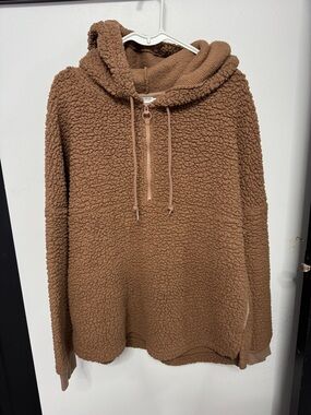 PINK Victoria's Secret Tan Sherpa Quarter Zip Teddy Jacket